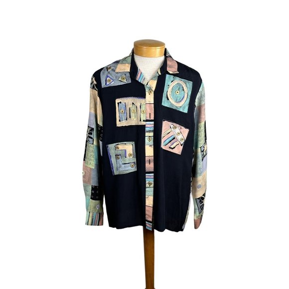 1980s/1990s art to wear abstract shirt by St. Germaine Size L - Picture 1 of 8